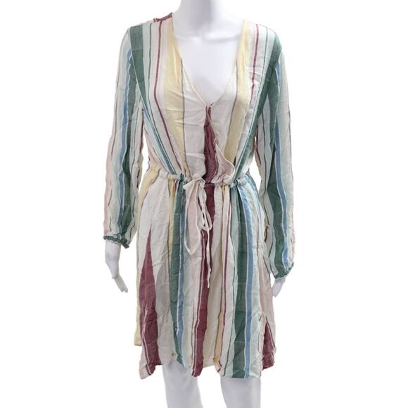 Rails Dresses & Skirts - Rails Women Kaftan Dress Green Striped V-Neck Long Sleeve Cotton Blend Size L
